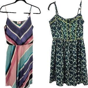 LC Lauren Conrad Bundle of 2 Mini Dresses Size 10 Sleeveless Stripe Floral